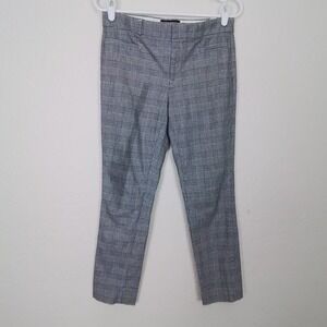 Banana Republic Sloan Pants Trousers 4 Black White Plaid Cotton Mid Rise Cropped